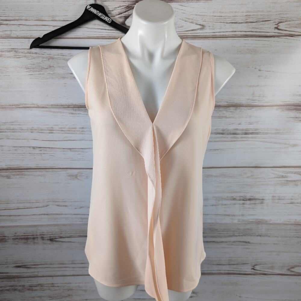 DKNY   Ballet Pink V Neck Sleeveless Ruffle Front Blouse sz XS